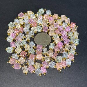 NEW ✨100 pcs Random Color Cube Explosion Glass Pendants – Crackle Charms with Go